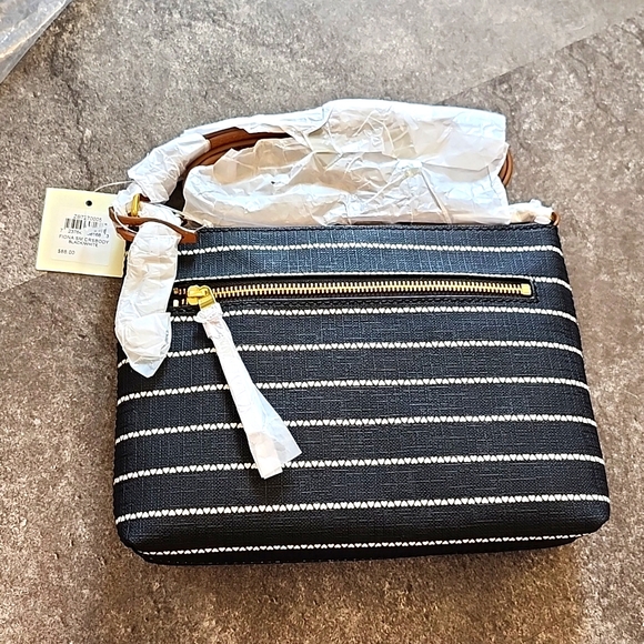 Fossil Handbags - NWT Fossil black Fiona with white heart lines cross body